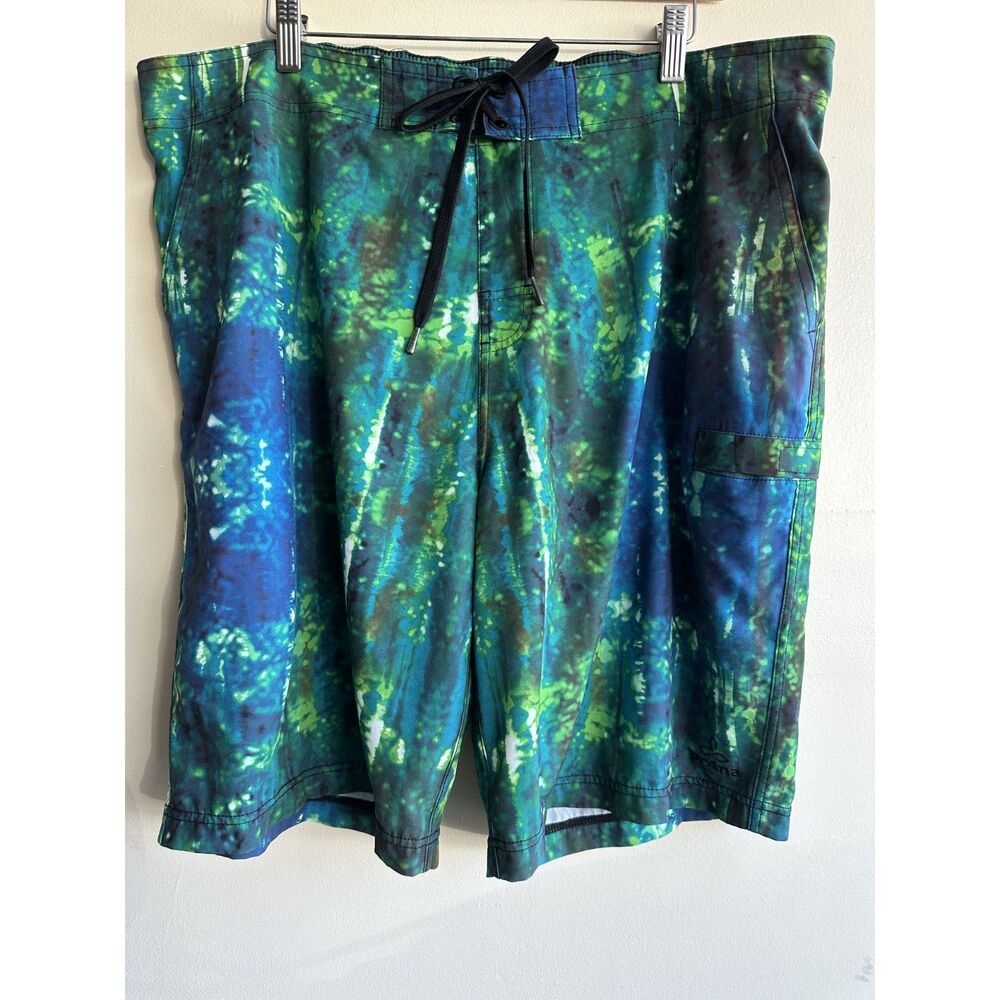 Prana Board Shorts Mens 38 Blue Green Abstract Tropical Swim Trunks Surf Beach